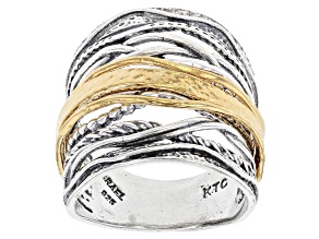 Sterling Silver With 14k Yellow Gold Over Sterling Silver Accent Ring