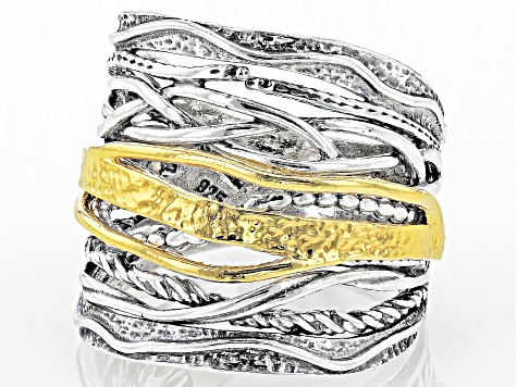 Sterling Silver With 14k Yellow Gold Over Sterling Silver Accent Ring