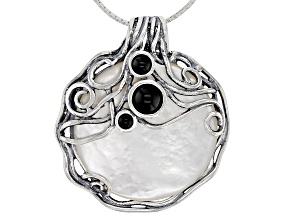 White South Sea Mother-Of-Pearl With Black Onyx Sterling Silver Pendant With 18 Inch Chain