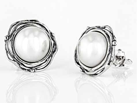 White Cultured Freshwater Pearl Sterling Silver Earrings