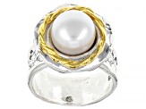 White Cultured Freshwater Pearl Sterling Silver & 14k Yellow Gold Over Sterling Silver Ring