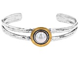 White Cultured Freshwater Pearl Sterling Silver & 14k Yellow Gold Over Silver Two-Tone Bracelet