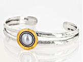 Platinum Cultured Freshwater Pearl Sterling Silver & 14k Yellow Gold Over Silver Two-Tone Bracelet