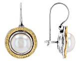 White Cultured Freshwater Pearl Sterling Silver & 14k Yellow Gold Over Silver Two-Tone Earrings
