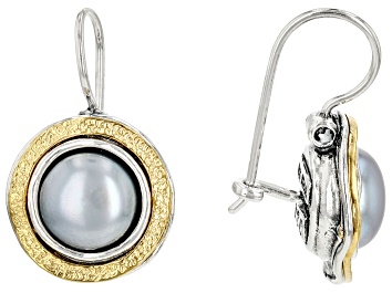 Picture of Platinum Cultured Freshwater Pearl Sterling Silver & 14k Yellow Gold Over Silver Two-Tone Earrings