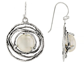 White Cultured Freshwater Pearl Oxidized Sterling Silver Earrings