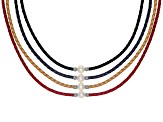 White Cultured Freshwater Pearl, Imitation Leather Silver Tone Necklace Set