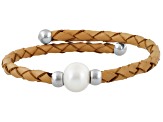 Cultured Freshwater Pearl, Imitation Leather Stainless Steel Bracelet Set