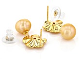 Golden Cultured South Sea Pearl And White Zircon 18k Yellow Gold Over Silver Flower Drop Earrings