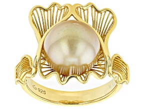 Golden Cultured South Sea Pearl 18k Yellow Gold Over Sterling Silver Ring