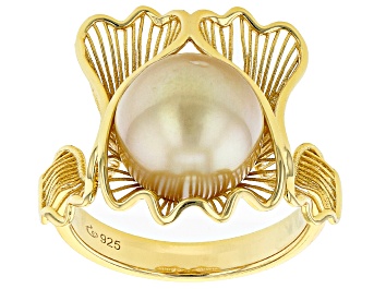Picture of Golden Cultured South Sea Pearl 18k Yellow Gold Over Sterling Silver Ring