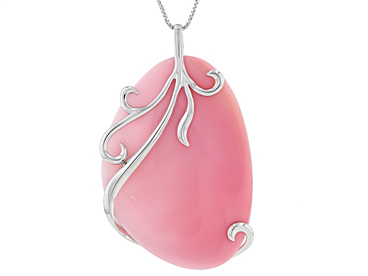 Pink Conch Shell Rhodium Over Sterling Silver Pendant With
