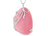 Pink Conch Shell Rhodium Over Sterling Silver Pendant With Chain
