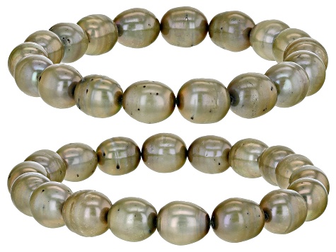 Pistachio Green Cultured Freshwater Pearl Stretch Bracelet Set of 2