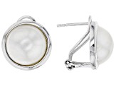 White Cultured South Sea Mabe Pearl 12mm Rhodium Over Sterling Silver Earrings