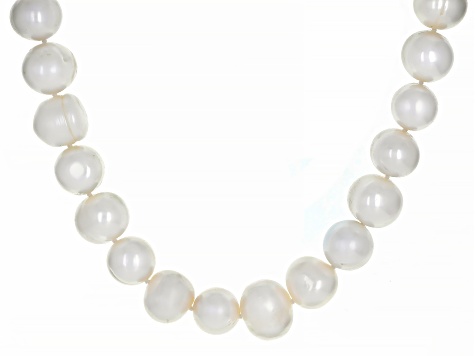 White Cultured Freshwater Pearl Rhodium Over Sterling Silver 20 Inch Strand Necklace