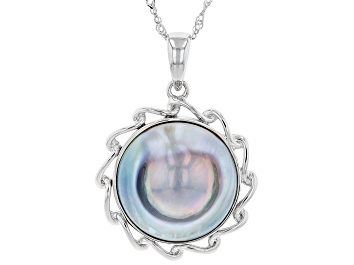 Picture of Silver Cultured South Sea Mabe Pearl Rhodium Over Sterling Silver Pendant With Chain