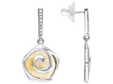 Golden South Sea Mother-of*Pearl and White Zircon Rhodium Over Sterling Silver Earrings 0.32ctw