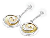 Golden South Sea Mother-of*Pearl and White Zircon Rhodium Over Sterling Silver Earrings 0.32ctw