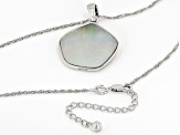 Tahitian South Sea Mother-of-Pearl & White Zircon Rhodium Over Sterling Silver Pendant With Chain