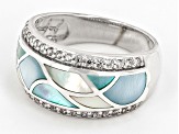 Multi-Color South Sea Mother-of-Pearl & White Zircon Rhodium Over Sterling Silver Ring