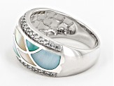 Multi-Color South Sea Mother-of-Pearl & White Zircon Rhodium Over Sterling Silver Ring