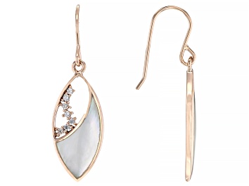 Picture of White South Sea Mother-of-Pearl & White Zircon 18k Rose Gold Over Sterling Silver Earrings