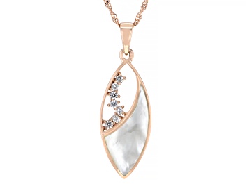 Picture of White South Sea Mother-of-Pearl & White Zircon 18k Rose Gold Over Sterling Silver Pendant with Chain