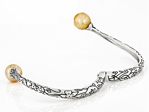 Golden Cultured South Sea Pearl with Black Rhodium & White Rhodium Over Sterling Silver Bangle