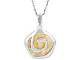 Golden South Sea Mother-of-Pearl & White Zircon Rhodium Over Sterling Silver Pendant with Chain