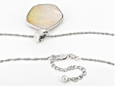 Golden South Sea Mother-of-Pearl & White Zircon Rhodium Over Sterling Silver Pendant with Chain