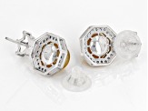 Golden Cultured South Sea Pearl & White Zircon Rhodium Over Sterling Silver Earrings