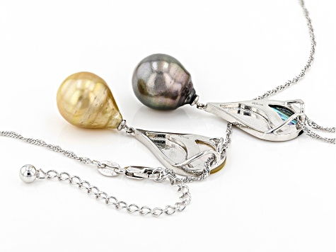 Cultured South Sea & Tahitian Pearl, Mother-of-Pearl & Abalone Shell Rhodium Over Silver Pendant Set