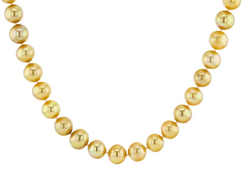 Golden Cultured Freshwater Pearl & Champagne Diamond 18k Yellow Gold Over Silver Necklace 0.06ctw