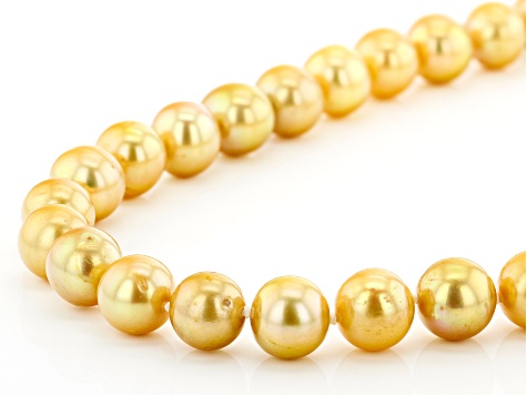 Golden Cultured Freshwater Pearl & Champagne Diamond 18k Yellow Gold Over Silver Necklace 0.06ctw