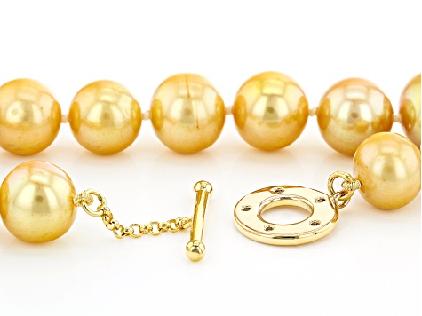 Golden Cultured Freshwater Pearl & Champagne Diamond 18k Yellow Gold Over Silver Necklace 0.06ctw