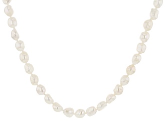 White Cultured Freshwater Pearl Rhodium Over Sterling Silver 24 Inch Strand Necklace