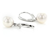 White Cultured Japanese Akoya Pearl Rhodium Over Sterling Silver Earrings