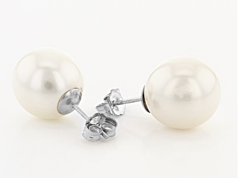 freshwater cultured rhodium stud pearl sterling earrings silver jtv list