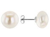 White Cultured Freshwater Pearl Rhodium Over Sterling Silver Stud Earrings
