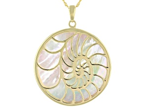 White South Sea Mother-of-Pearl 18k Yellow Gold Over Sterling Silver Pendant With Chain