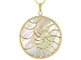 White South Sea Mother-of-Pearl 18k Yellow Gold Over Sterling Silver Pendant With Chain