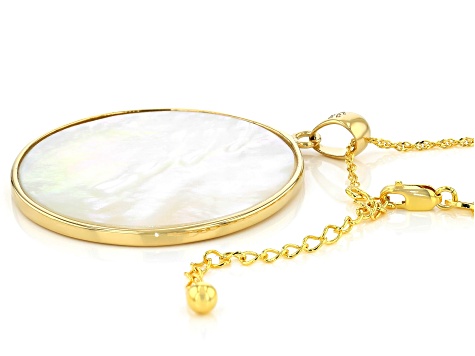 White South Sea Mother-of-Pearl 18k Yellow Gold Over Sterling Silver Pendant With Chain