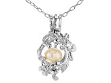 Wish® Pearl Cultured Freshwater Pearl 5-6mm Rhodium Over Silver Flower Cage Pendant With Chain