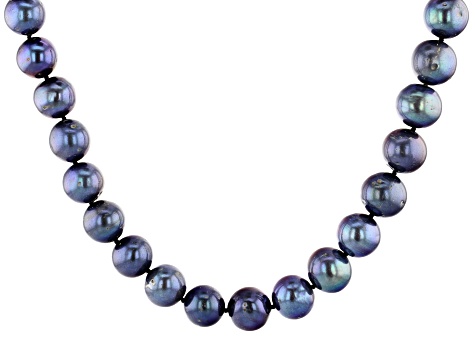 Black Cultured Freshwater Pearl Rhodium Over Sterling Silver 20 Inch Strand Necklace