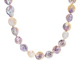 Multi-Color Coin Cultured Freshwater Pearl Rhodium Over Sterling Silver 36 Inch Necklace