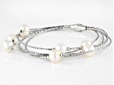 White Cultured Freshwater Pearl Rhodium Over Sterling Silver Bracelet