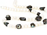 White Cultured Freshwater Pearl & Abalone Shell Rhodium Over Sterling Silver 24 Inch Necklace