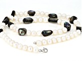 White Cultured Freshwater Pearl & Abalone Shell Rhodium Over Sterling Silver 24 Inch Necklace