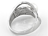 White Cultured Freshwater Pearl & Cubic Zirconia Rhodium Over Sterling Silver Ring